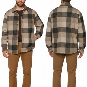 Banana Republic Heavyweight Shacket Tan Brown Plaid Button Shirt Jacket Men's M